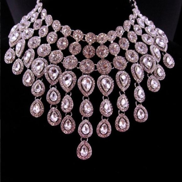 Crystal Drop Statement Bib Necklace - Picture 6 of 9